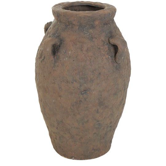 15.5" Dark Brown Ceramic Handmade Textured Vase